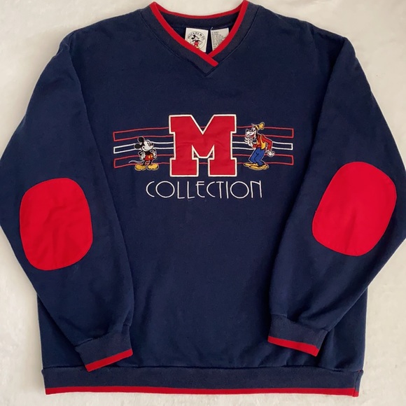 {VTG} Mickey & Co. | 90s M Collection Embroidered V-Neck Elbow Patch Sweatshirt - Picture 15 of 15